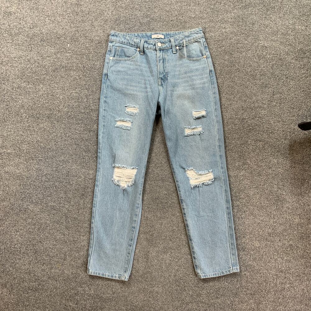 BP Jeans Women 26 Denim High Waisted Mom Ripped Relaxed Tapered Leg Frayed Knee